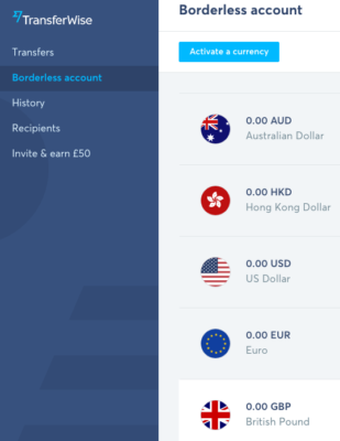 a screenshot of a currency account