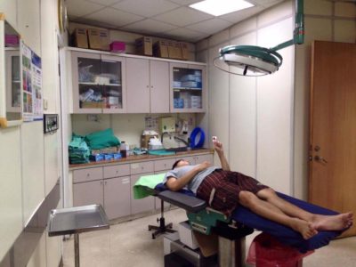 a person lying on a medical table