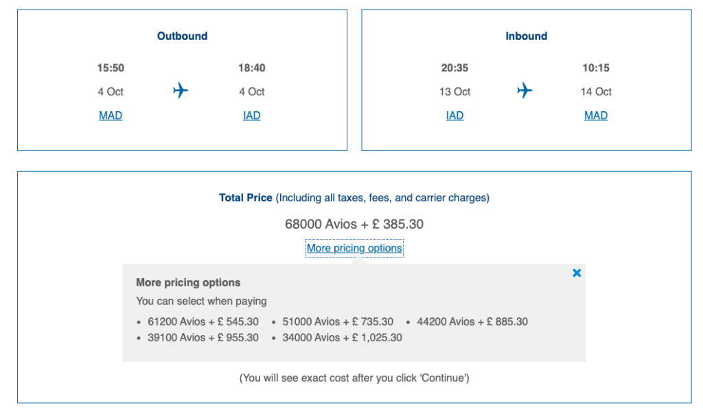 screens screenshot of a flight price list