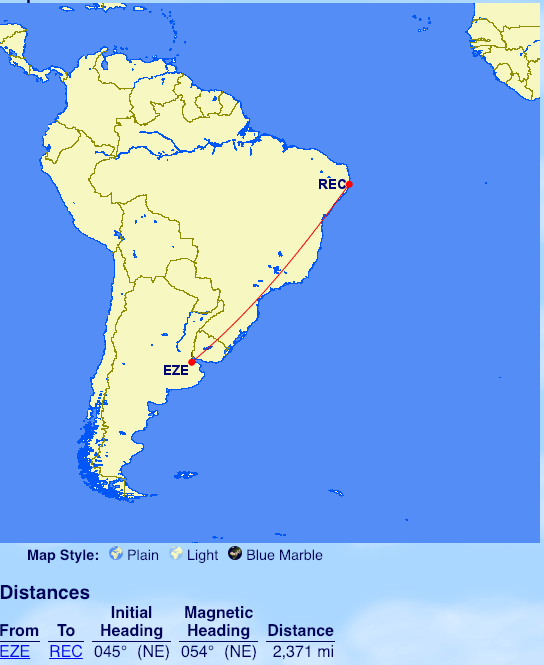 a map of south america with a red line