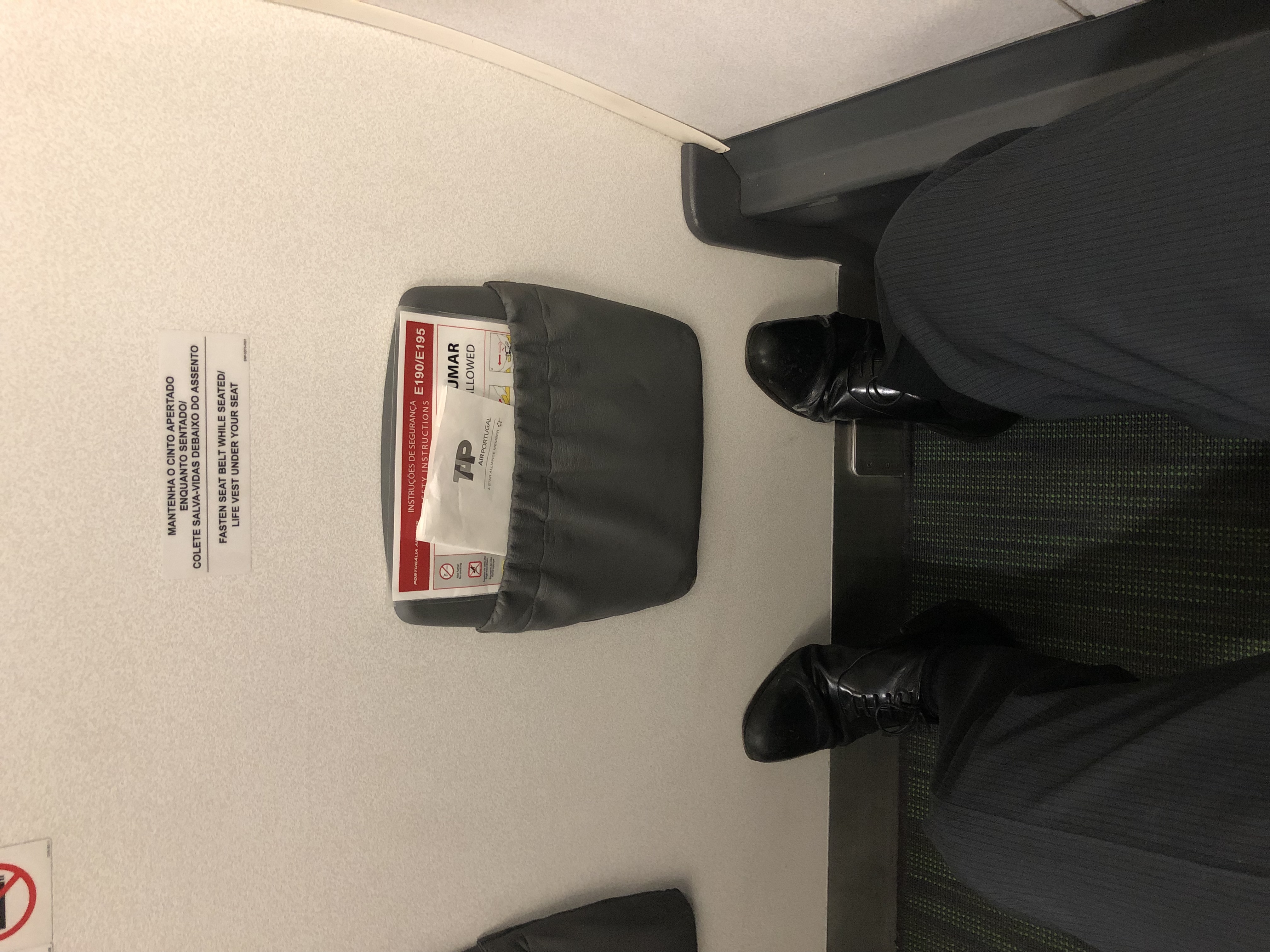 a person's legs in a pocket on a plane